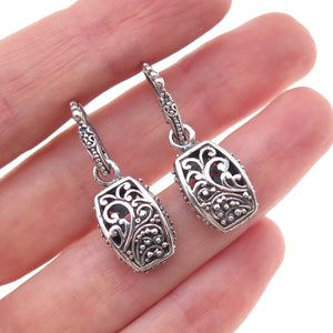 Sarda 925 Sterling Silver Vintage Floral Scroll Oxidized Dangle Earrings