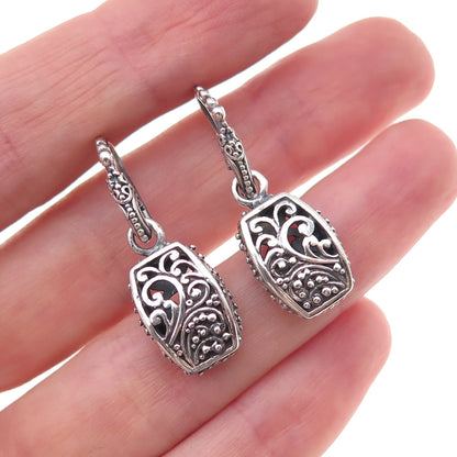 Sarda 925 Sterling Silver Vintage Floral Scroll Oxidized Dangle Earrings