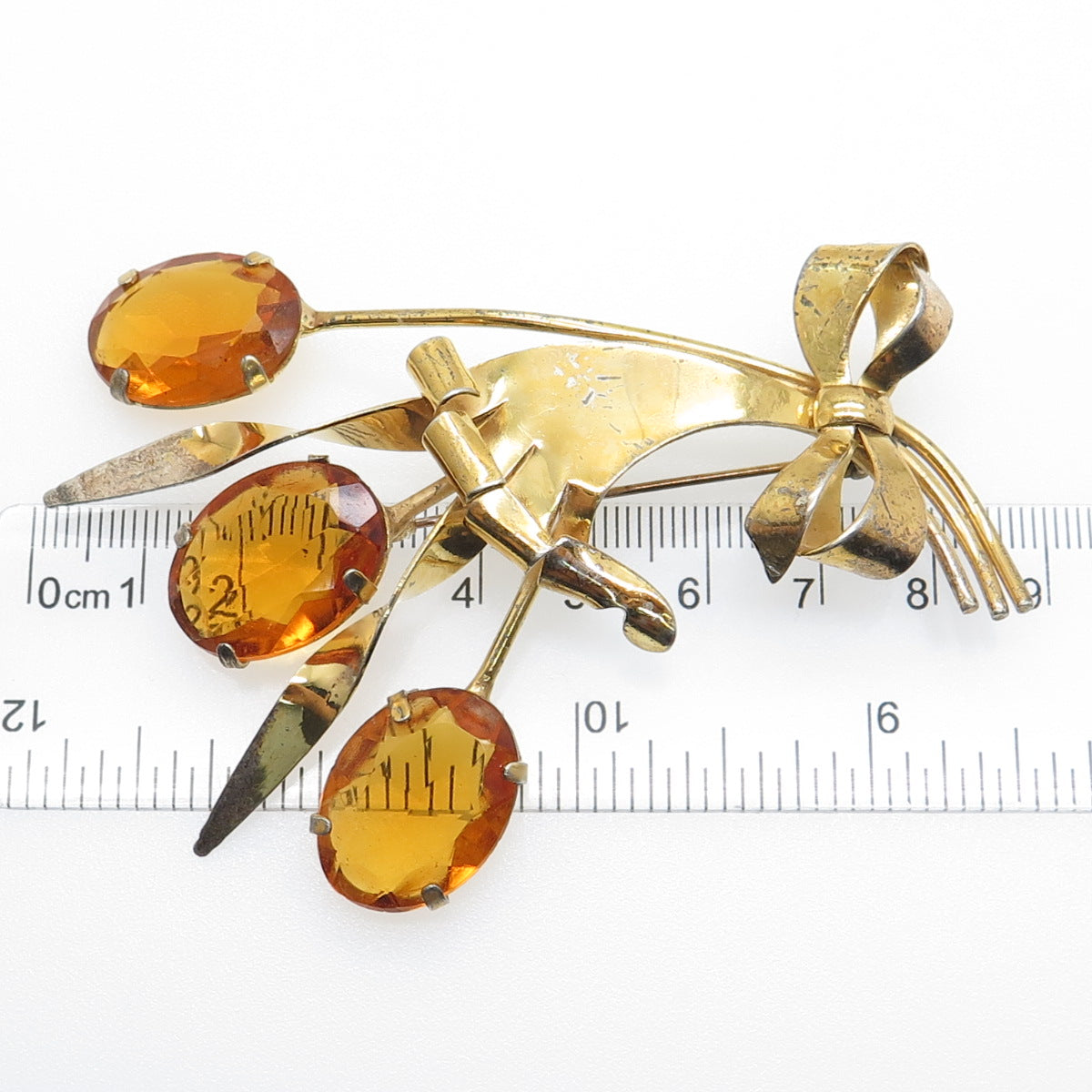 925 Sterling Silver Gold Plated Antique Real Citrine Flower Bouquet Pin Brooch