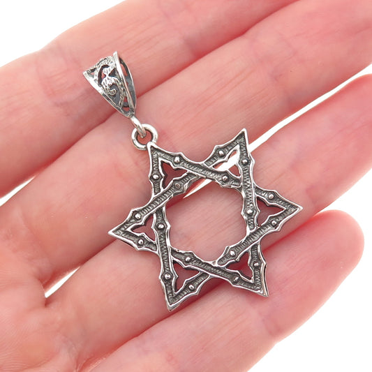 925 Sterling Silver Vintage Star of David Oxidized Charm Pendant