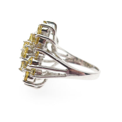 925 Sterling Silver Round-Cut Canary C Z Cluster Ring Size 5.25