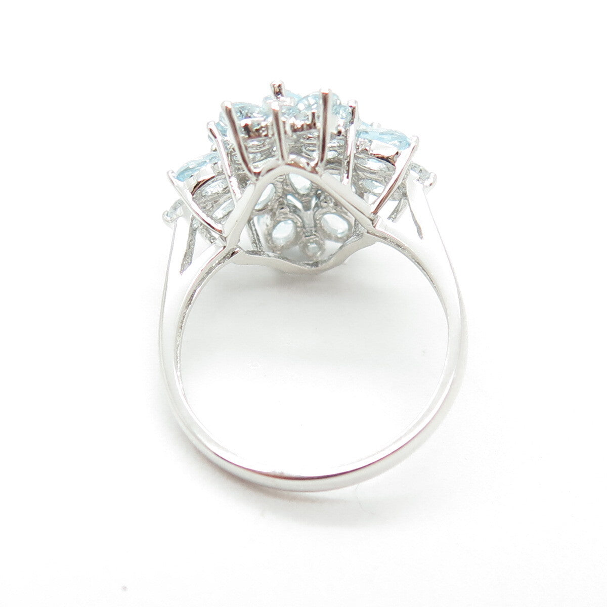 925 Sterling Silver Real Oval & Round-Cut Blue Topaz Cluster Ring Size 6.25