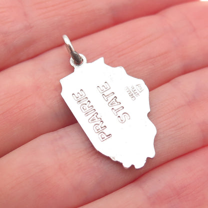 WELLS Sterling Silver Vintage Enamel Illinois Prairie State Mini Charm Pendant