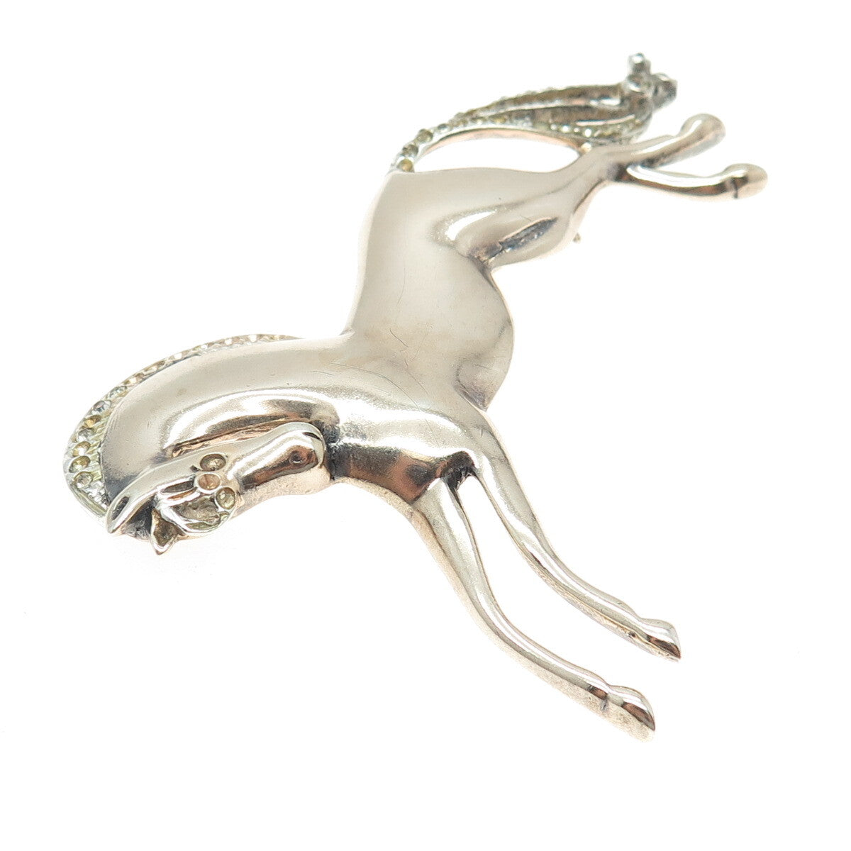 925 Sterling Silver Antique Art Deco Rhinestone Frisky Horse Pin Brooch