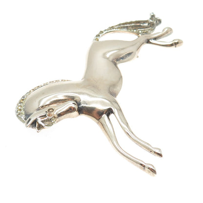 925 Sterling Silver Antique Art Deco Rhinestone Frisky Horse Pin Brooch