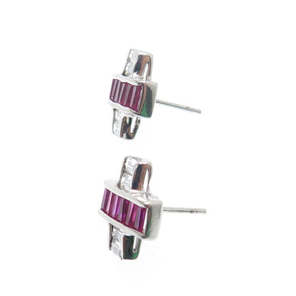 925 Sterling Silver Lab-Created Ruby & C Z "X" Shape Earrings