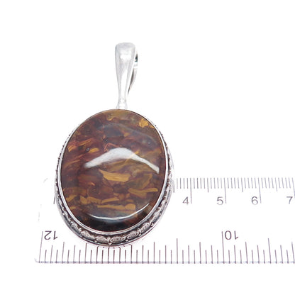 SAJEN Sterling Silver Vintage Real Pietersite Modernist Oxidized Charm Pendant