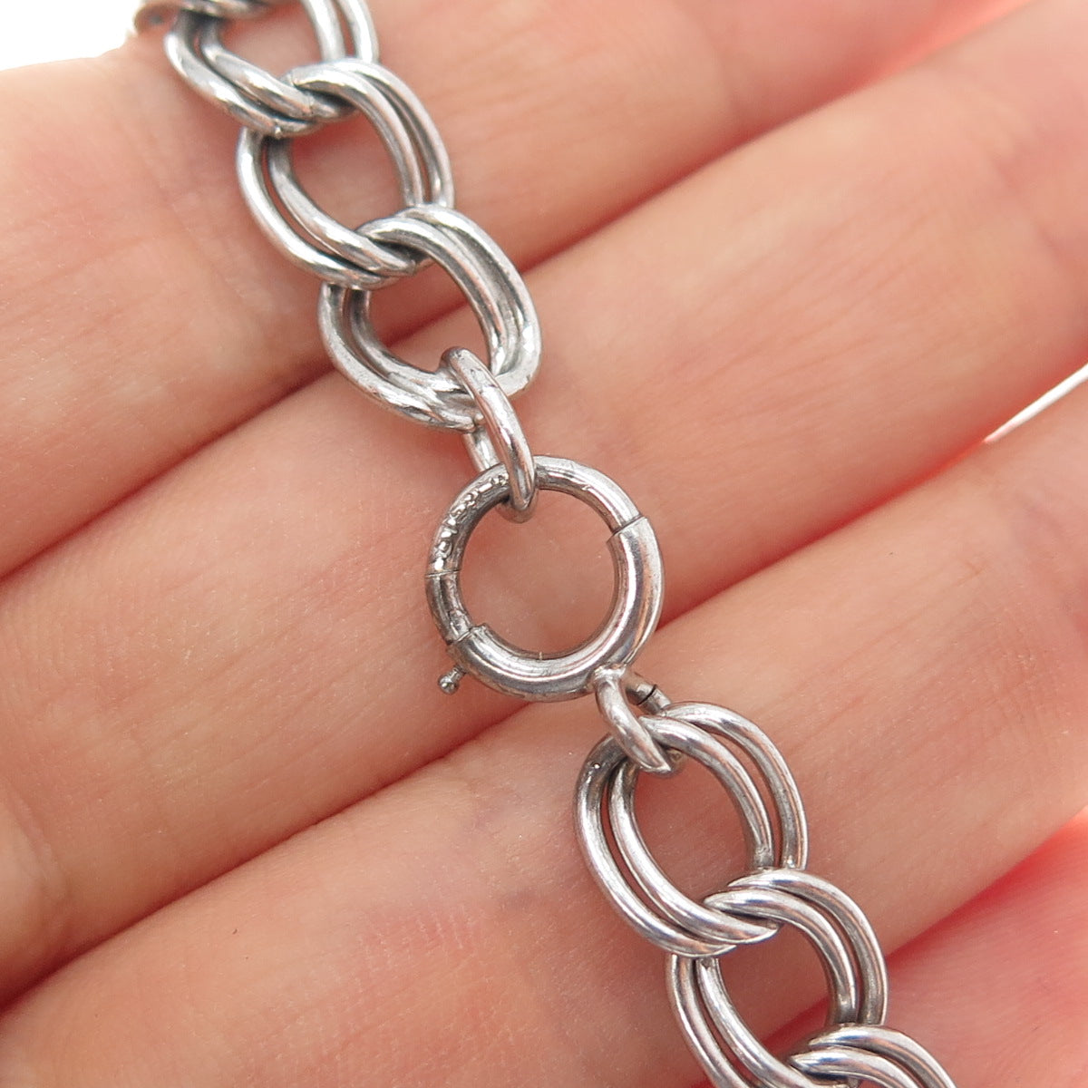 925 Sterling Silver Antique Art Deco Double Curb Link Bracelet 6.75"