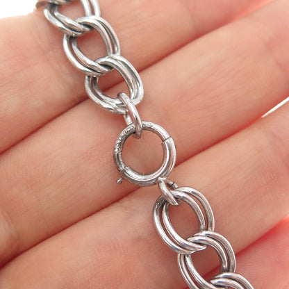 925 Sterling Silver Antique Art Deco Double Curb Link Bracelet 6.75"