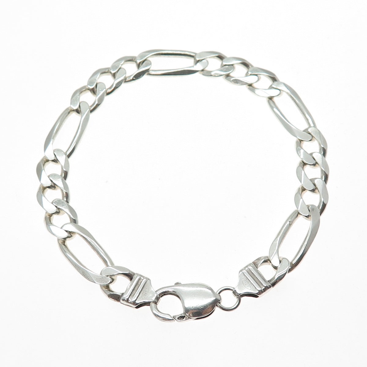 925 Sterling Silver Vintage Italy Figaro Link Bracelet 8.75"