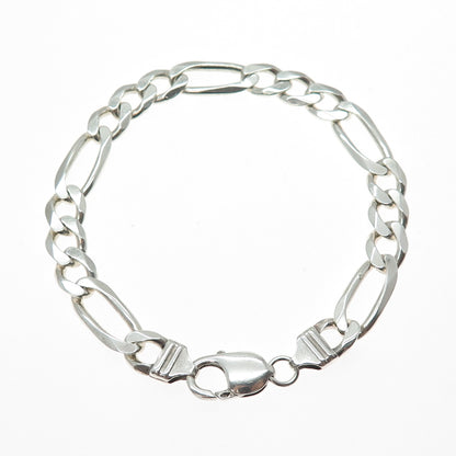 925 Sterling Silver Vintage Italy Figaro Link Bracelet 8.75"