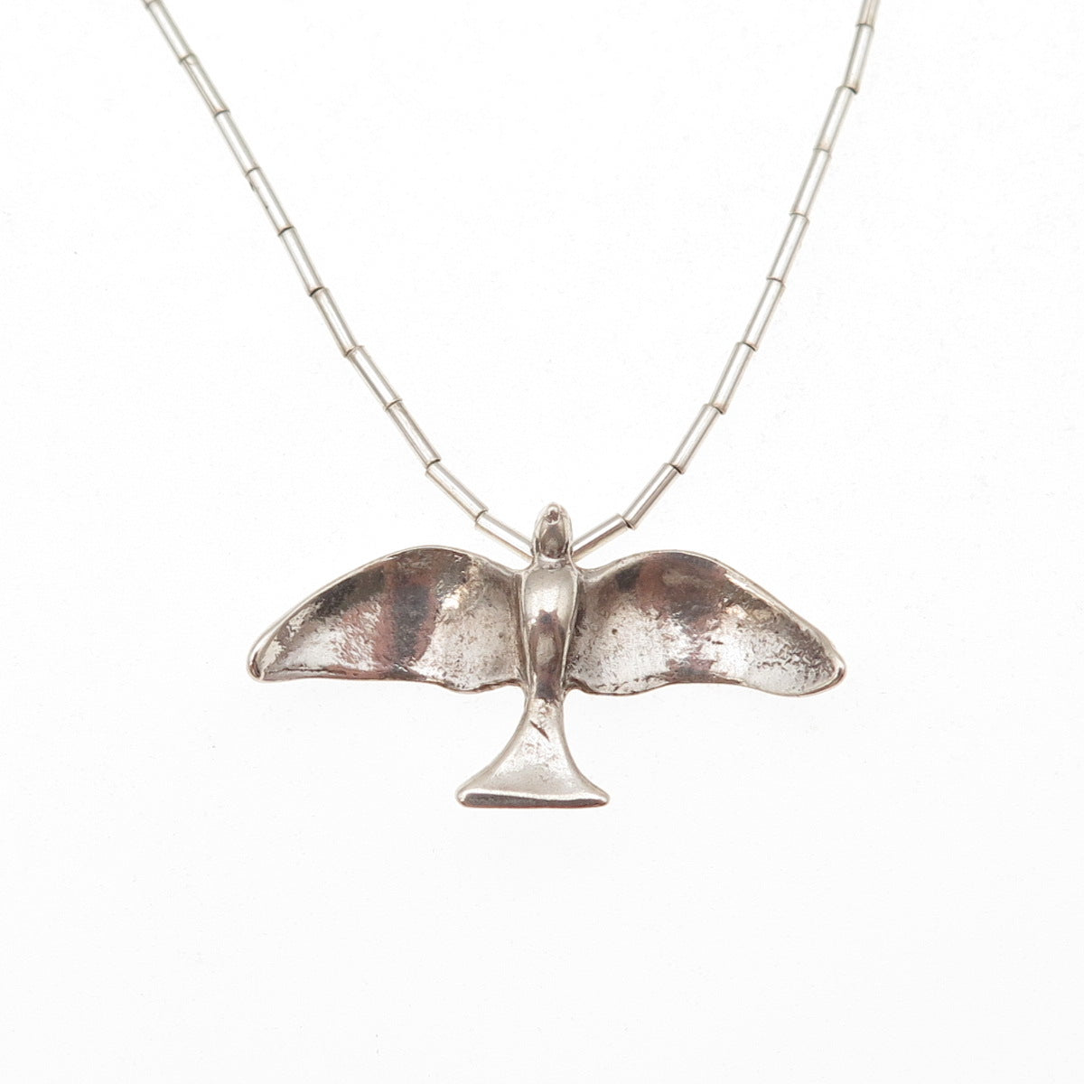 Old Pawn Sterling Silver Vintage Fetish Bird Tribal Liquid Chain Necklace 16"