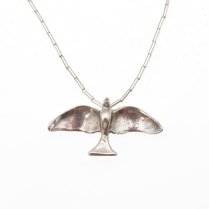 Old Pawn Sterling Silver Vintage Fetish Bird Tribal Liquid Chain Necklace 16"