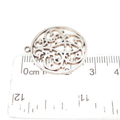 IC James Craig 925 Sterling Silver Vintage Modernist Ornate Floral Charm Pendant