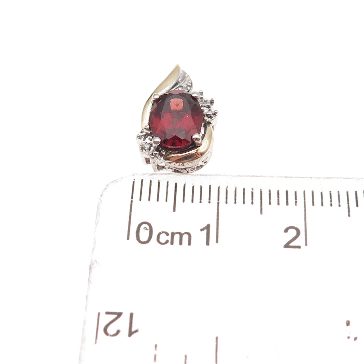 Richline 925 Sterling Silver 10K Gold Real Diamond Red Garnet Mini Slide Pendant