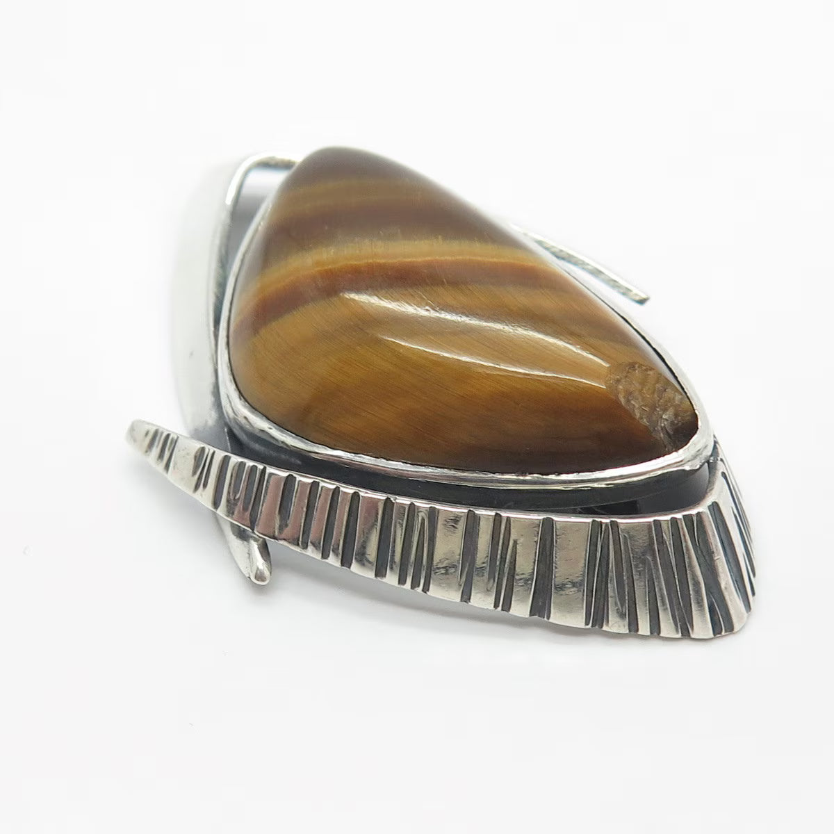 925 Sterling Silver Vintage Real Tiger Eye Gemstone Pin Brooch
