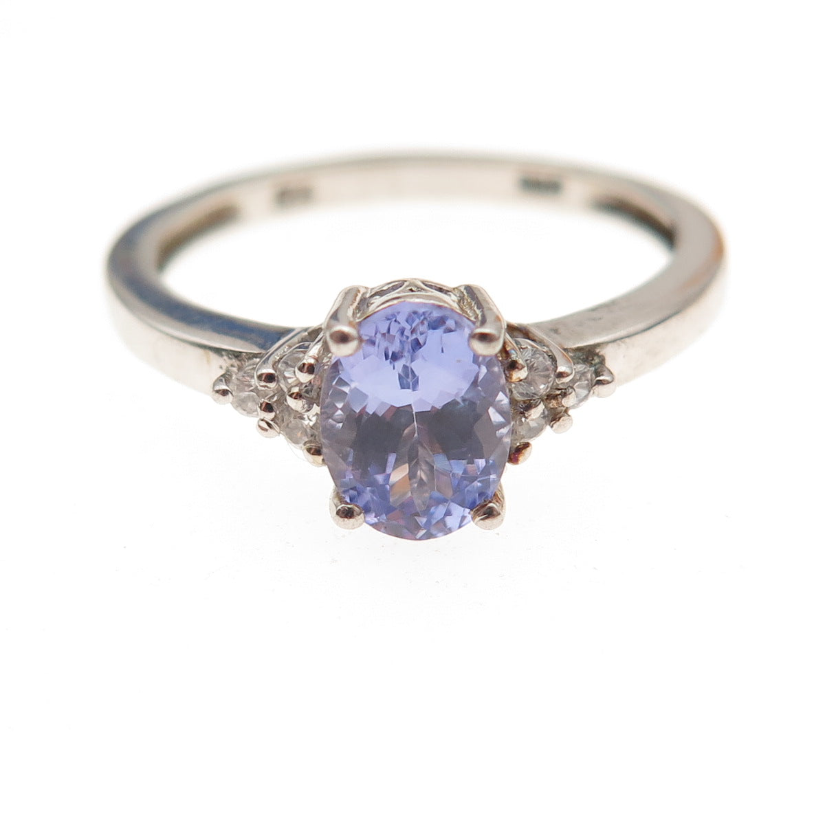 Chuck Clemency 925 Sterling Silver Real Tanzanite & White Topaz Ring Size 8