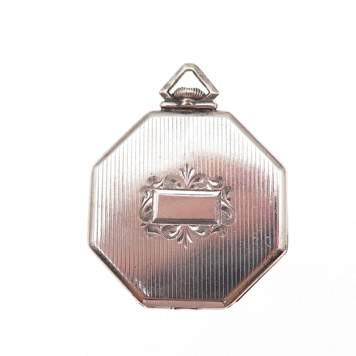 925 Sterling Silver Antique Art Deco Octagon Locket Pendant