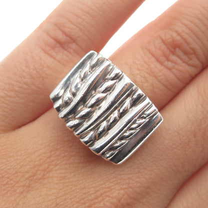925 Sterling Silver Vintage Modernist Roped Ring Size 6.5