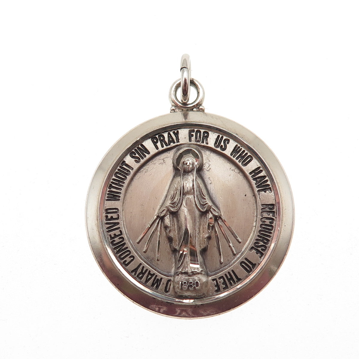 HAYWARD 925 Sterling Silver Vintage St. Mary Miraculous Medal Charm Pendant