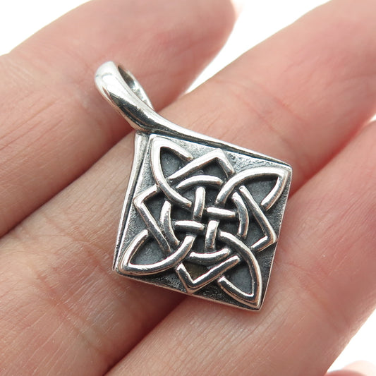 PETER STONE Sterling Silver Vintage Celtic Knot Cross Oxidized Square Pendant