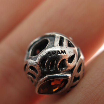 CHAMILIA 925 Sterling Silver Marquise-Cut Orange Crystal Slide Bead Charm