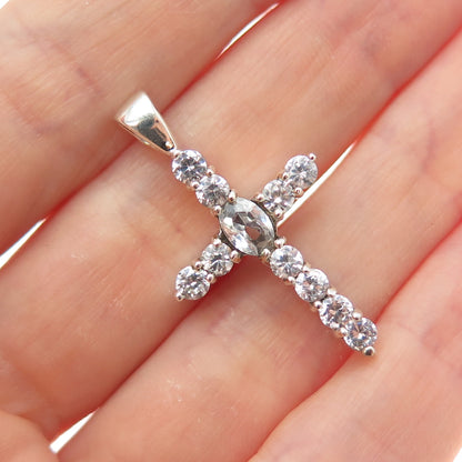 925 Sterling Silver Vintage Round-Cut C Z Sparkle Cross Charm Pendant