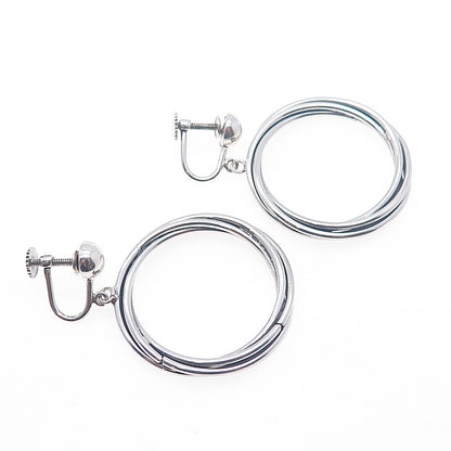 925 Sterling Silver Vintage Modernist Trinity Circle Dangle Screw Back Earrings
