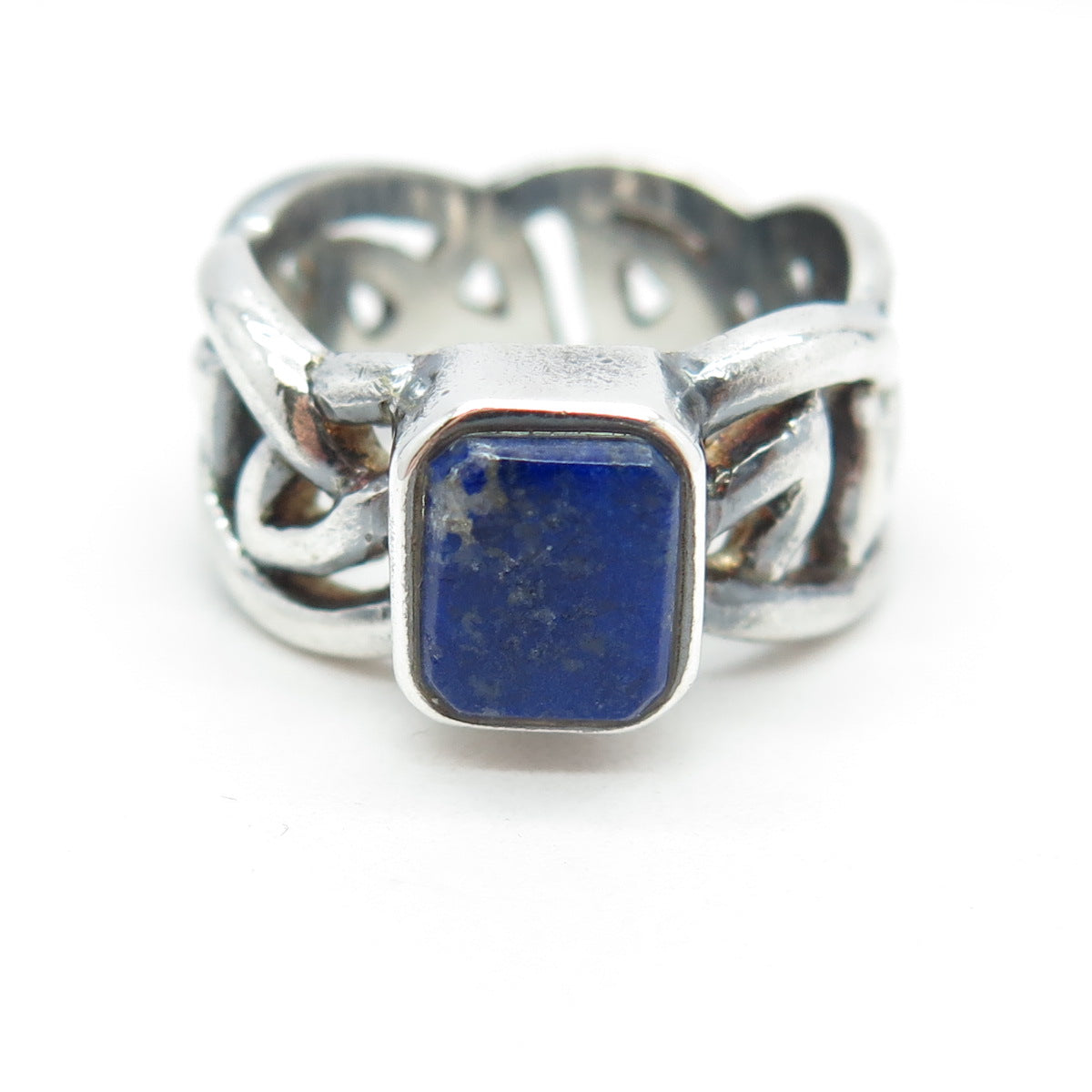 BOMA 925 Sterling Silver Vintage Real Lapis Lazuli Gemstone Celtic Ring Size 7