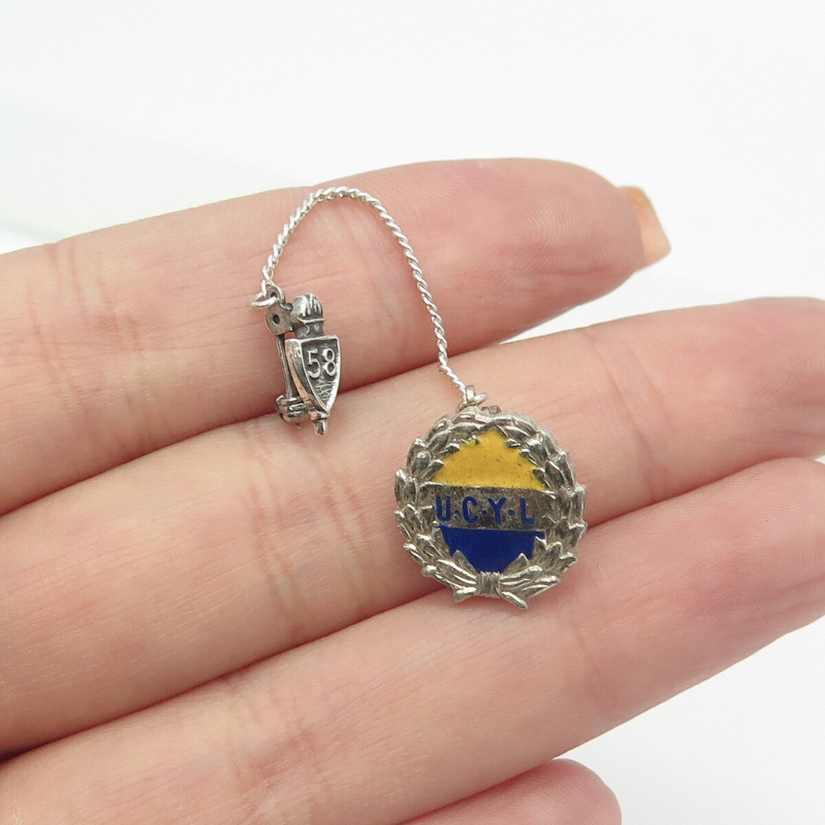 925 Sterling Silver Vintage Enamel 1957 UCYL Field Day Philadelphia Sport Pin