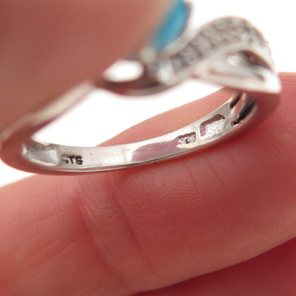 Chuck Clemency 925 Sterling Silver Real Turquoise & White Topaz Ring Size 8