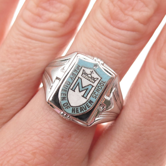 SK&F Sterling Silver Vintage Enamel Mary Queen of Heaven School Ring Size 8.25