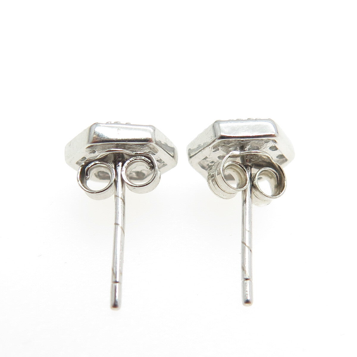 925 Sterling Silver Round-Cut C Z Hexagon Stud Earrings