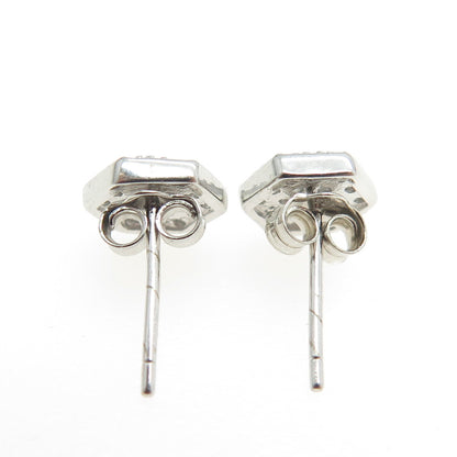 925 Sterling Silver Round-Cut C Z Hexagon Stud Earrings