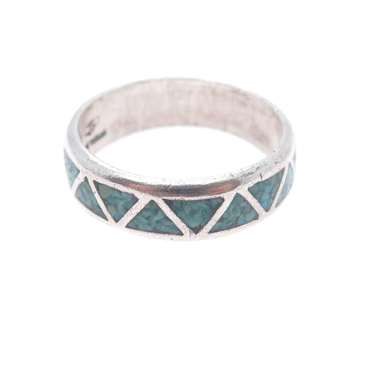 SILVER CLOUD Old Pawn 925 Sterling Vintage Turquoise Inlay Band Ring Size 11.25