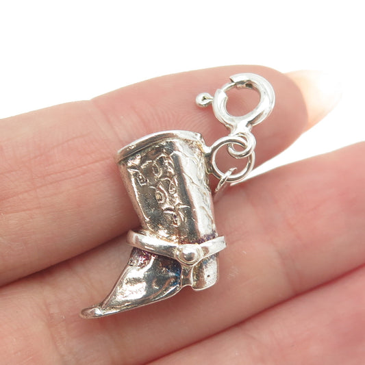 925 Sterling Silver Vintage Italy Cowboy Boot 3D Charm Pendant