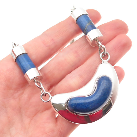 980 Silver Vintage Real Lapis Modernist Centerpiece Part of Necklace 12"