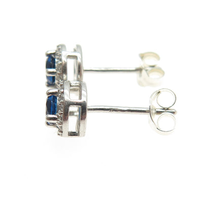 SAY 925 Sterling Silver Round-Cut Nano Sapphire & C Z Stud Earrings