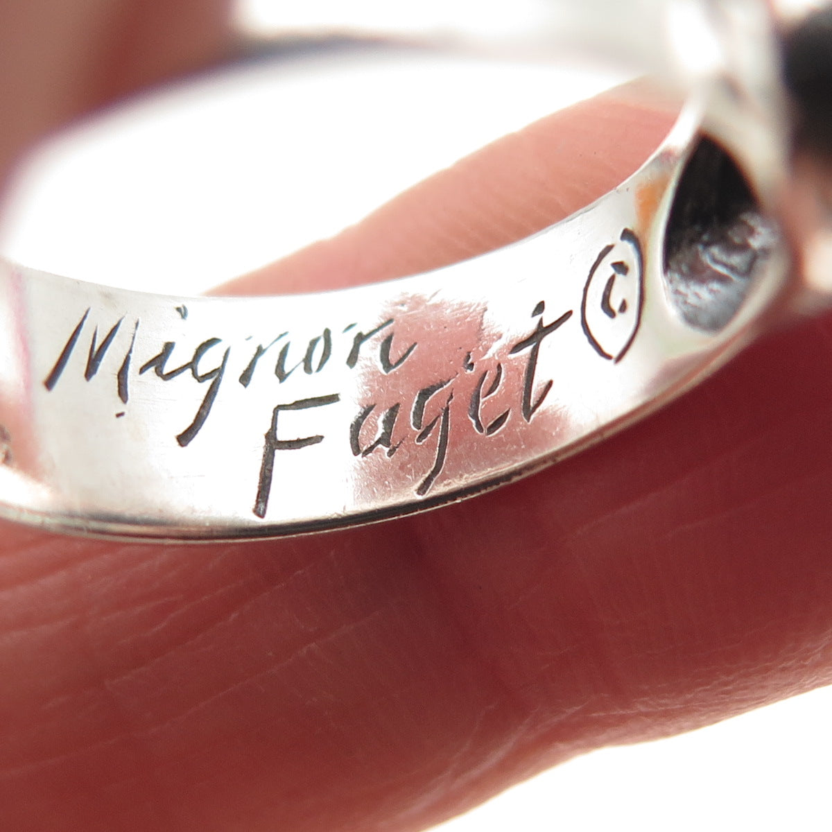 MIGNON FAGET 925 Sterling Silver Vintage Modernist Shell Ring Size 7.75