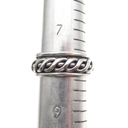 925 Sterling Silver Vintage Braided Oxidized Rotating Band Ring Size 8.25