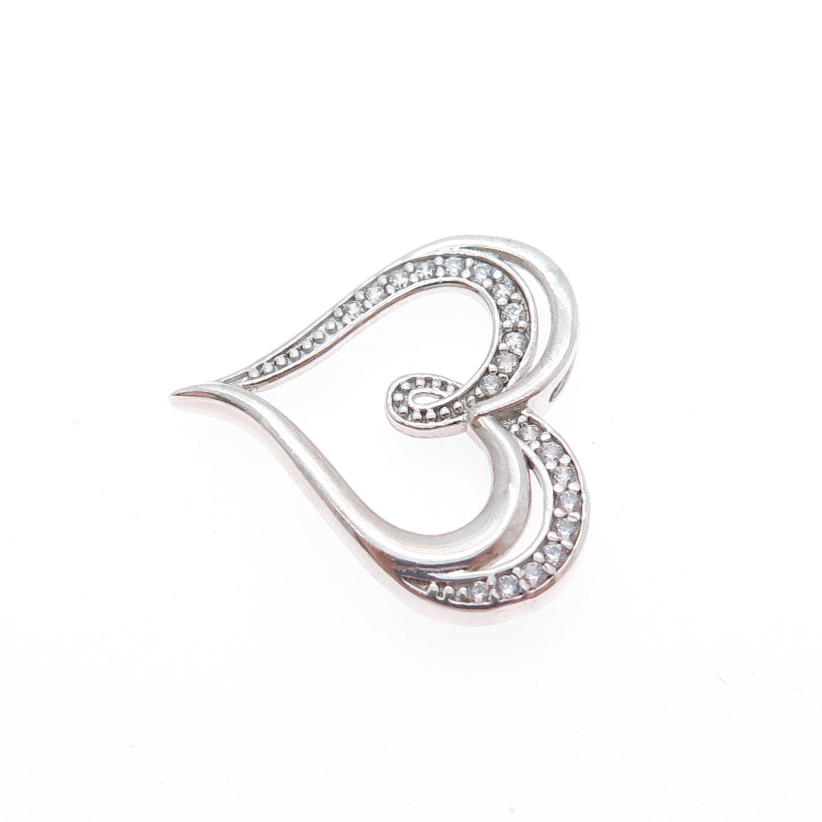 925 Sterling Silver Round-Cut C Z Heart Minimalist Slide Charm Pendant