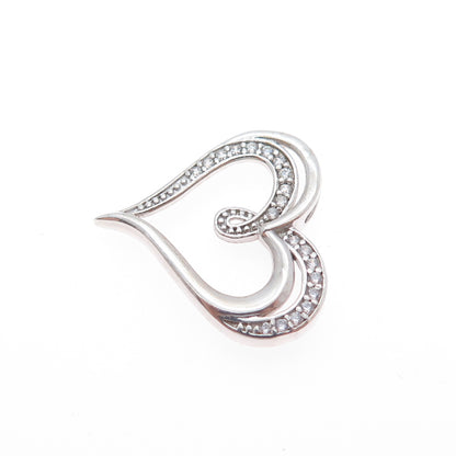 925 Sterling Silver Round-Cut C Z Heart Minimalist Slide Charm Pendant