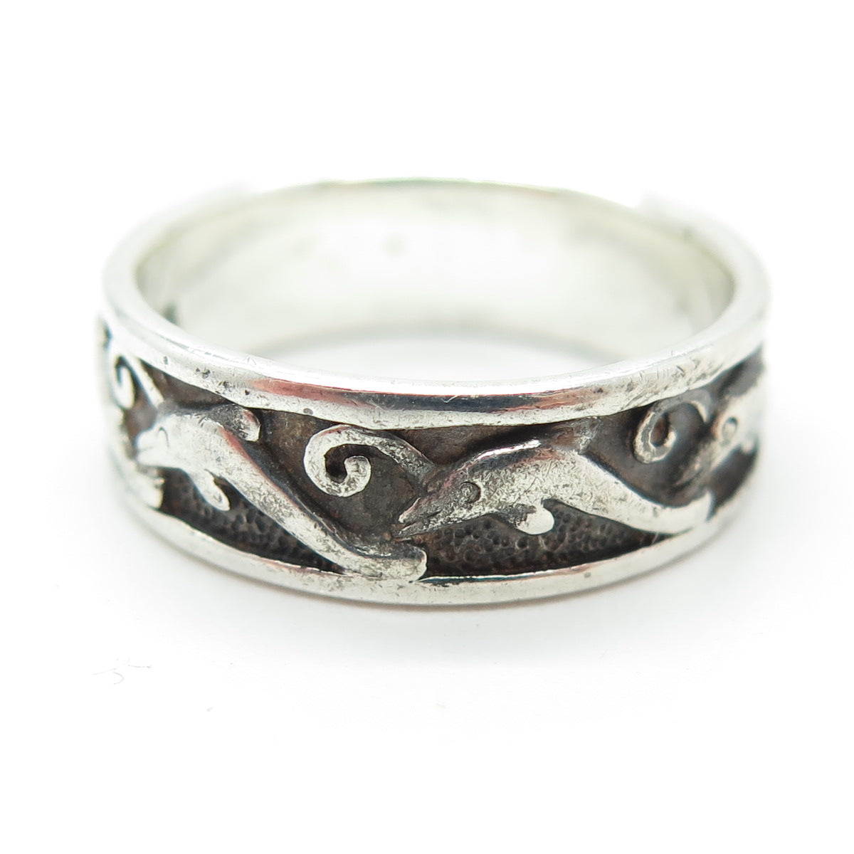 PETER STONE 925 Sterling Silver Vintage Dolphin Oxidized Band Ring Size 8.25