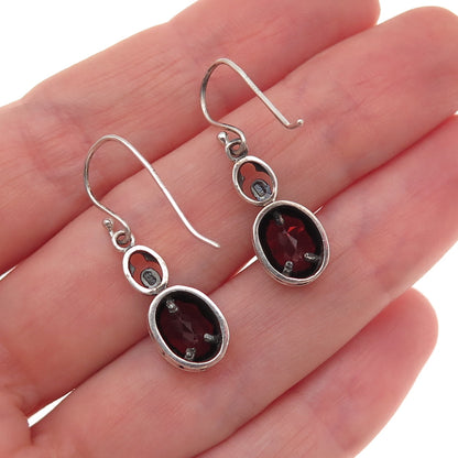 Lucas Lameth 925 Sterling Silver Vintage Real Red Garnet Dangle Earrings
