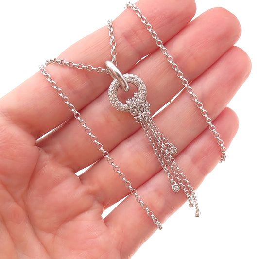 Esprit 925 Sterling Silver Round-Cut C Z Tassel Rolo Chain Necklace 18"