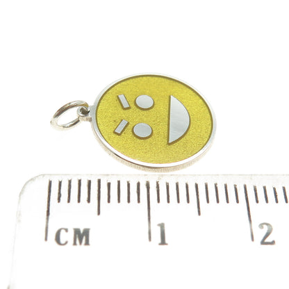 925 Sterling Silver Yellow Enamel Cunning Face Emoji Minimalist Charm Pendant