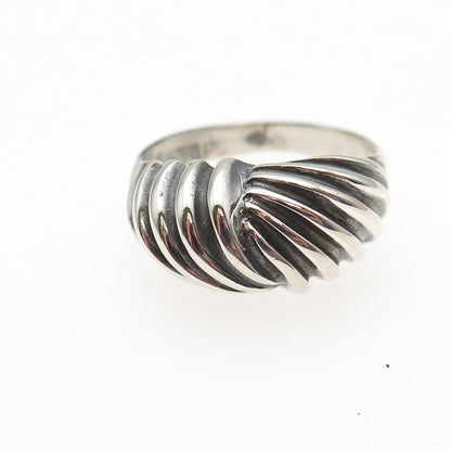925 Sterling Silver Vintage Modernist Ribbed Dome Oxidized Ring Size 8.75