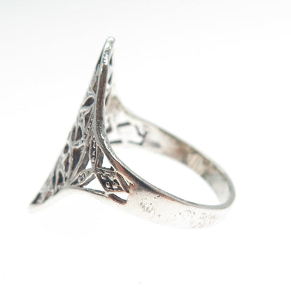 925 Sterling Silver Vintage Flower Oxidized Ring Size 8