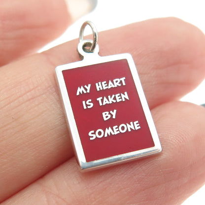 925 Sterling Silver Enamel "My Heart Taken By Someone" Minimalist Charm Pendant