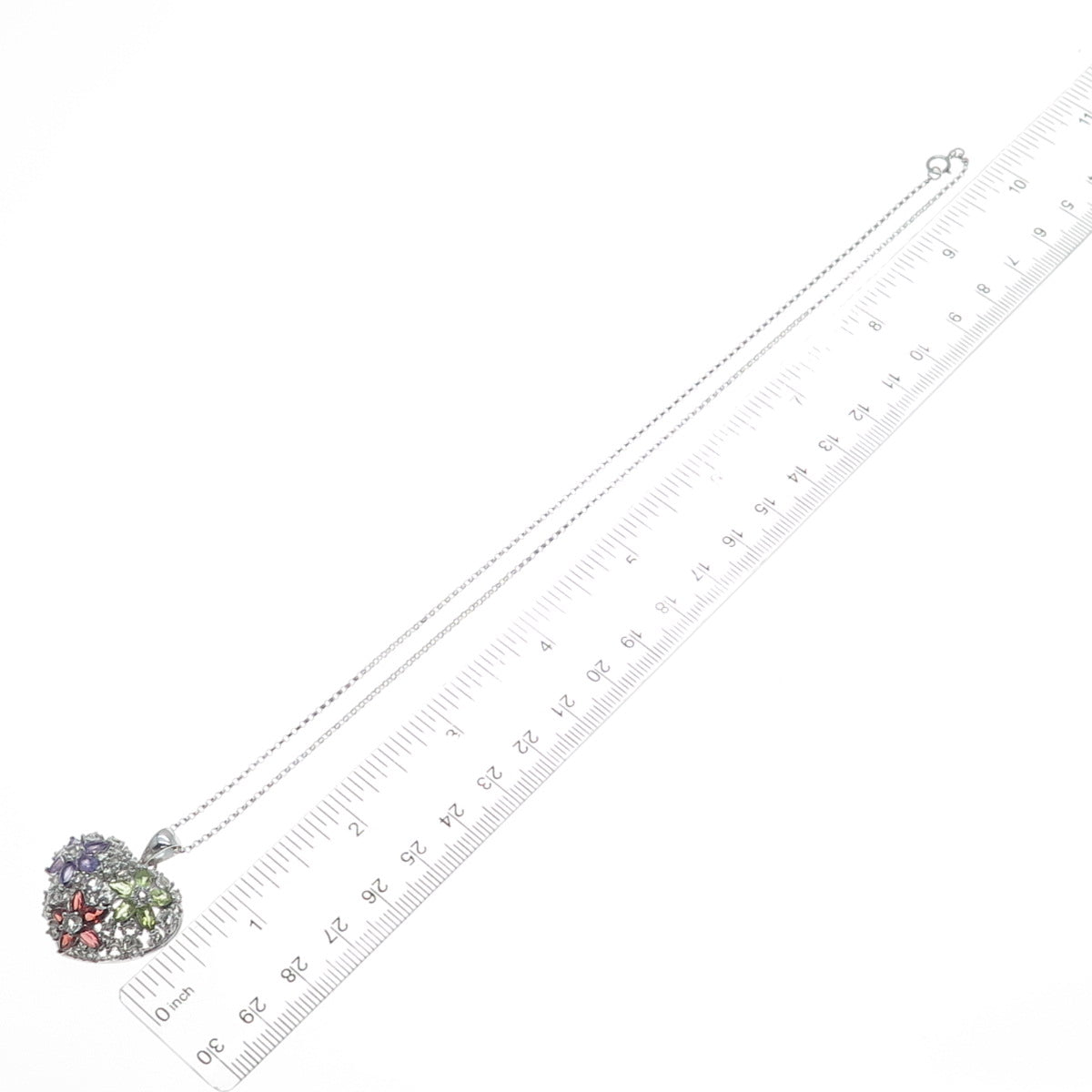 925 Sterling Silver Real Amethyst Topaz Peridot Garnet Heart Chain Necklace 18"